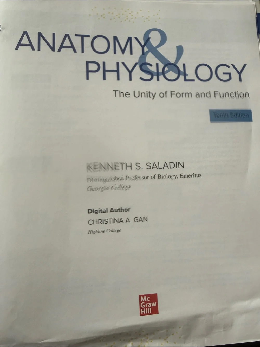 Anatomy & Physiology Textbook Cover - Blue and White